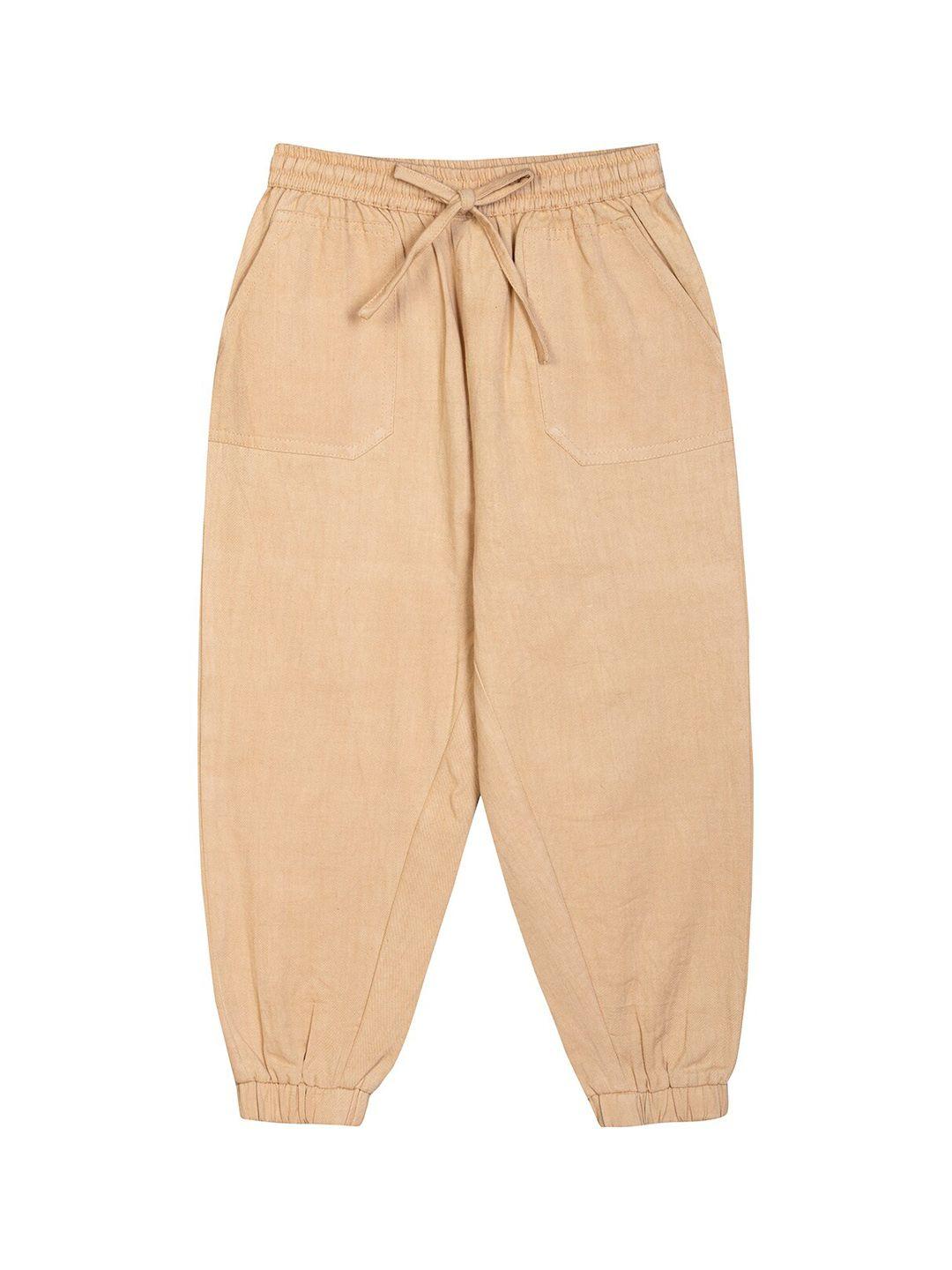 budding bees boys beige relaxed joggers trousers