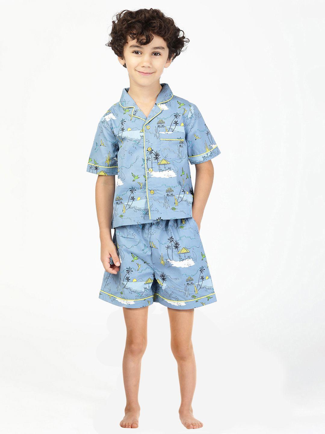 budding bees boys blue printed night suit bb6456a