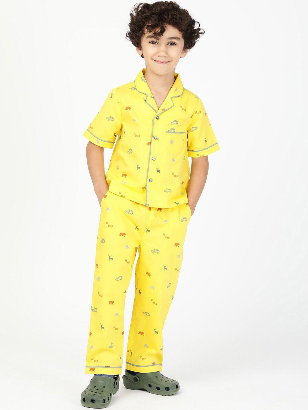 budding bees boys conversational printed pure cotton shirt with pyjama night suit