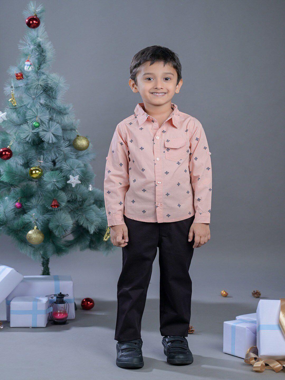 budding bees boys geometric printed pure cotton shirt & trouser