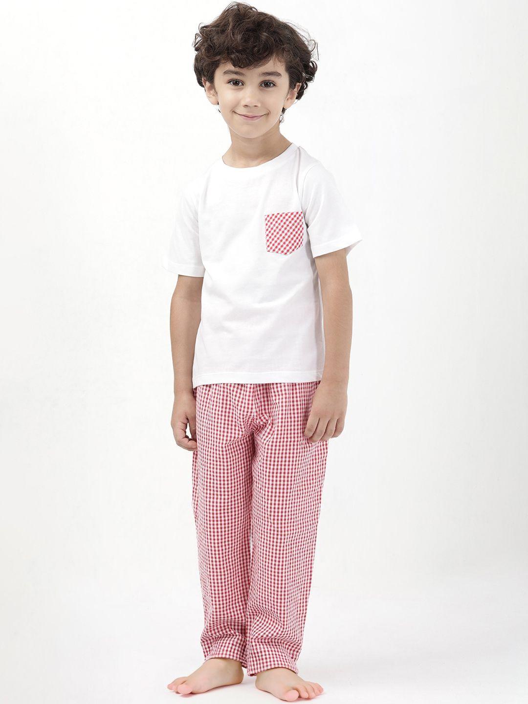 budding bees boys red & white night suit bb6480