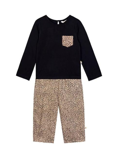 budding bees kids black & beige solid t-shirt with pants