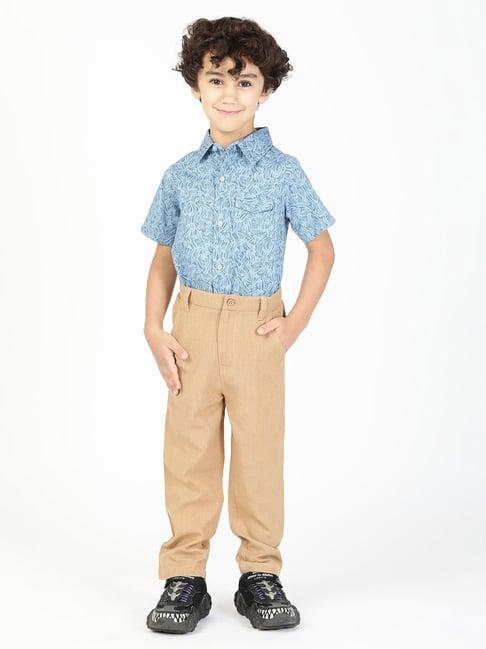 budding bees kids blue & khaki printed shirt with pants