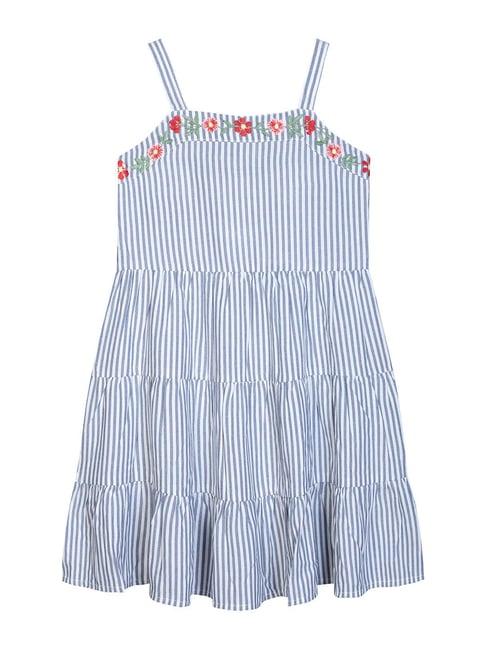 budding bees kids blue & white striped dress