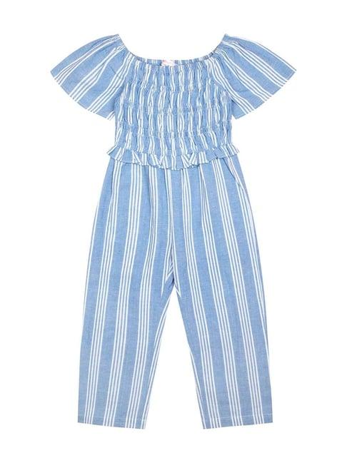 budding bees kids blue cotton striped jumpsuit