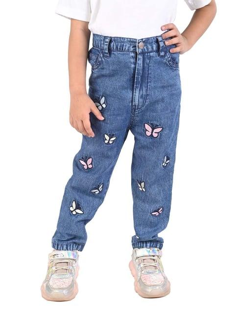 budding bees kids blue embroidered jeans