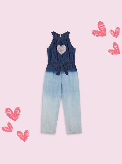 budding bees kids blue embroidered jumpsuit