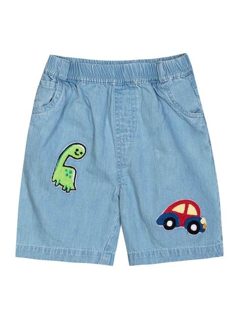 budding bees kids blue embroidered shorts