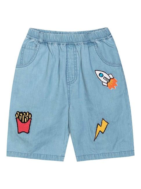 budding bees kids blue embroidered shorts