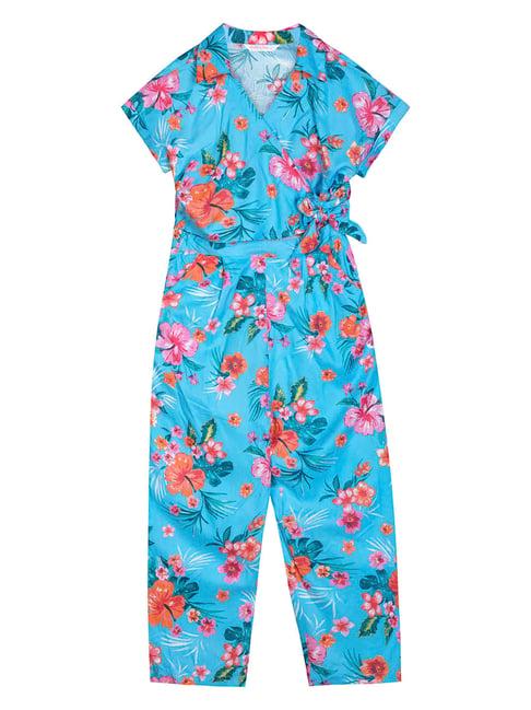 budding bees kids blue floral print jumpsuit