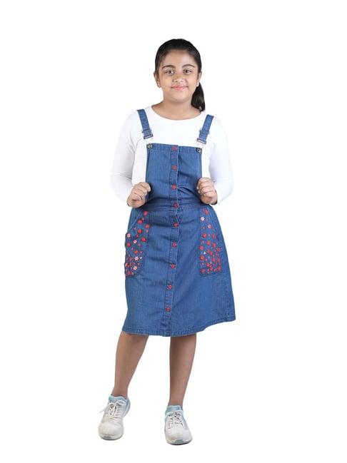 budding bees kids blue solid full sleeves dungaree dress