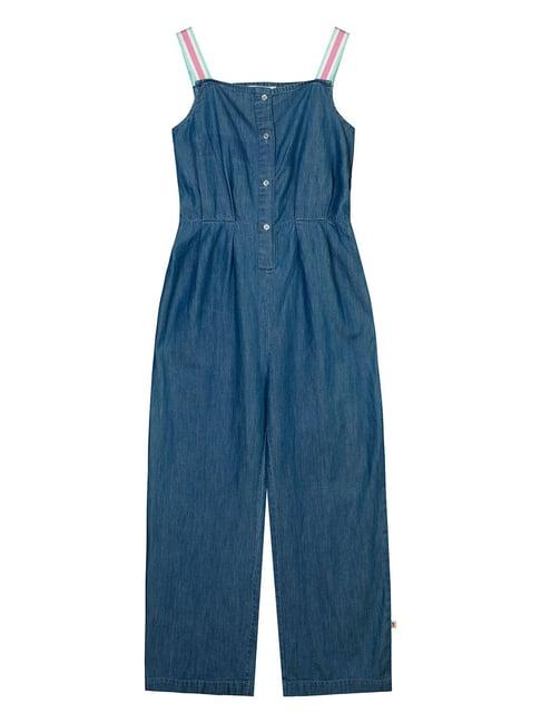 budding bees kids blue solid jumpsuit