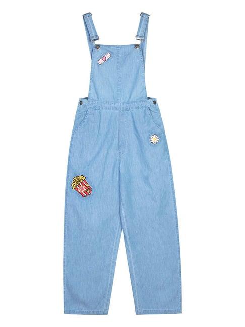 budding bees kids blue solid jumpsuit