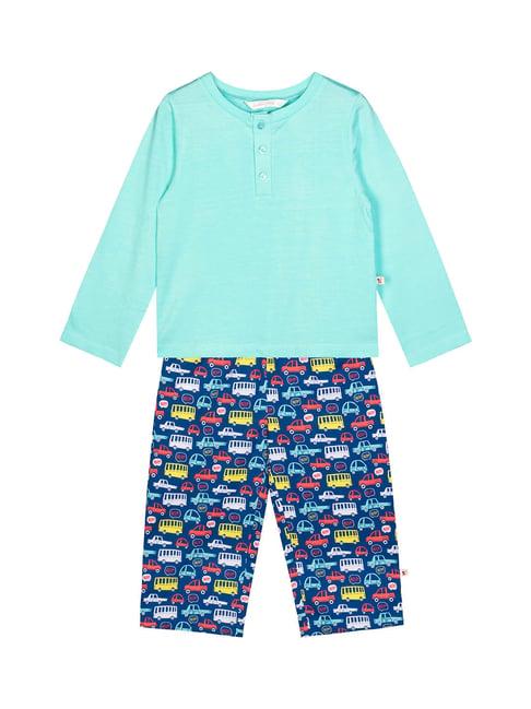 budding bees kids blue solid t-shirt with pants