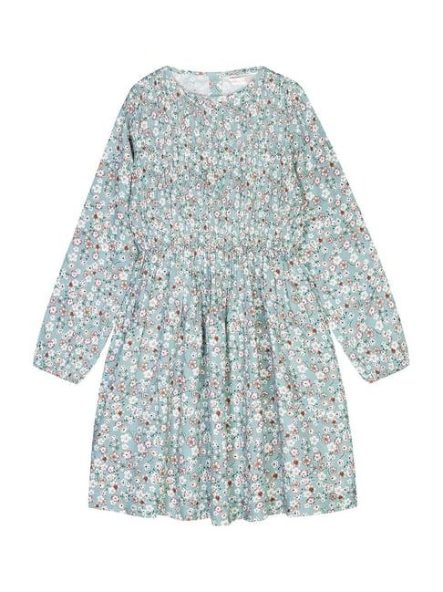 budding bees kids green printed full sleeves dress