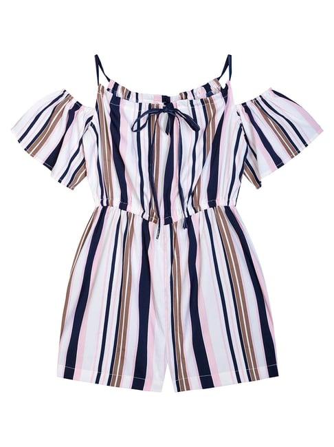 budding bees kids multicolor striped playsuit