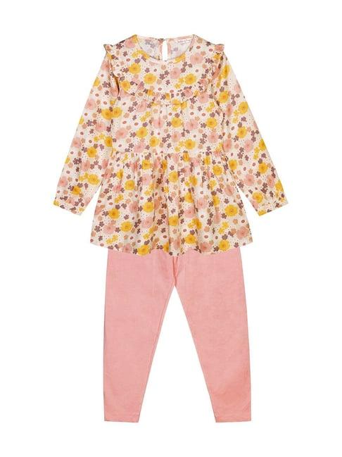 budding bees kids mustard yellow floral print full sleeves top set