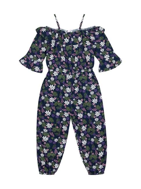 budding bees kids navy cotton floral print jumpsuits