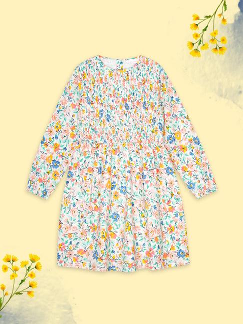budding bees kids off white floral print full sleeves dress