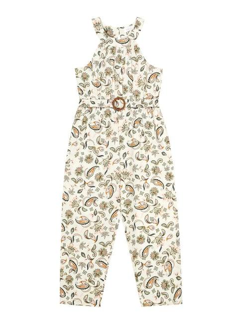 budding bees kids off white printed jumpsuit