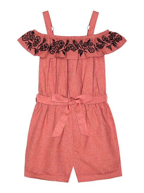 budding bees kids peach embroidery playsuit