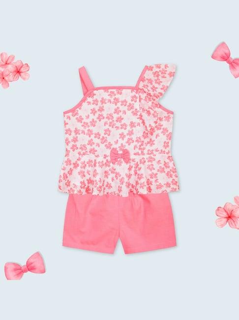 budding bees kids pink & white floral print top with shorts