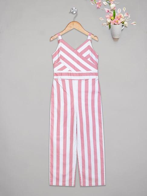 budding bees kids pink & white striped jumpsuit