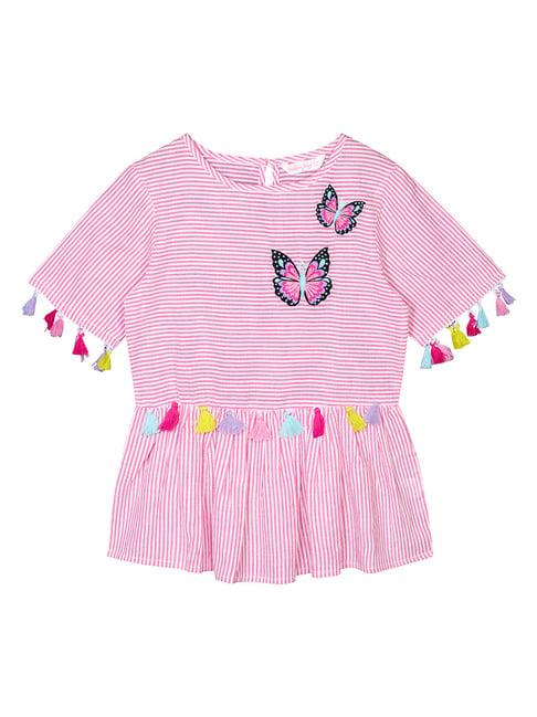 budding bees kids pink & white striped top