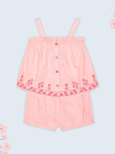 budding bees kids pink embroidered top with shorts