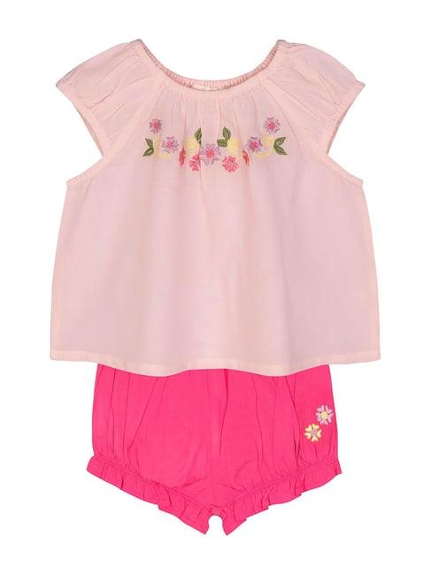 budding bees kids pink embroidery top with shorts