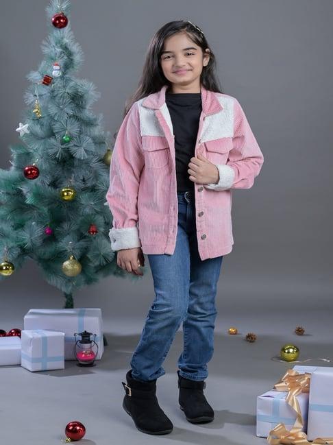budding bees kids pink solid full sleeves jacket