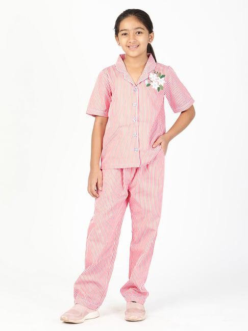 budding bees kids pink striped shirt with pyjamas