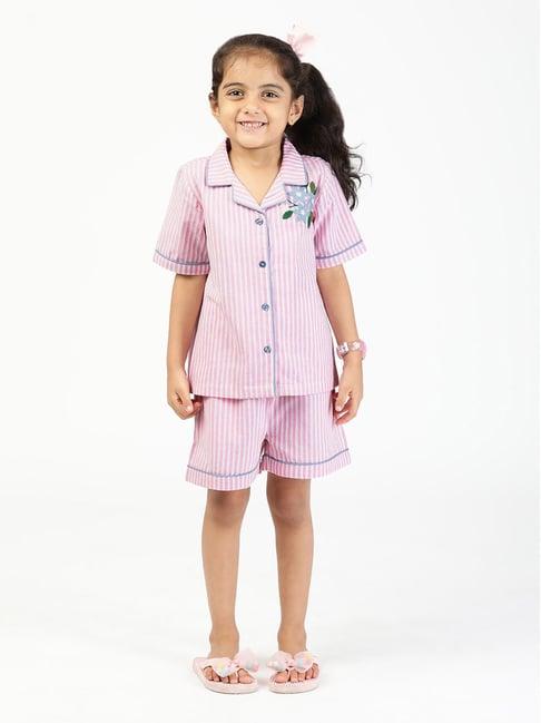 budding bees kids pink striped shirt with shorts