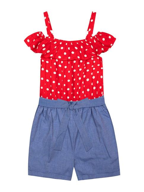 budding bees kids red & blue printed jumpsuit