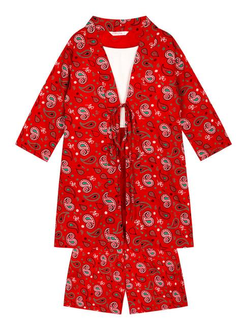 budding bees kids red & white printed camisole, jacket with shorts