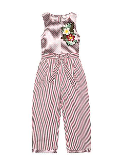 budding bees kids red cotton floral print jumpsuit