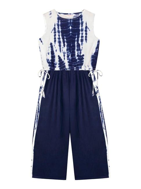 budding bees kids white & navy tie dye top with trousers