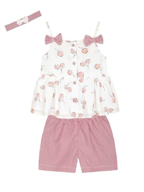 budding bees kids white & pink cotton printed top set