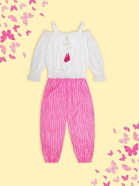 budding bees kids white & pink striped top with pants