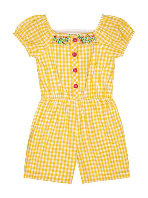 budding bees kids yellow & white checks playsuit