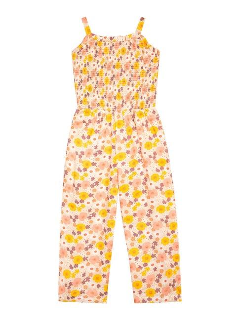 budding bees kids yellow floral print jumpsuit