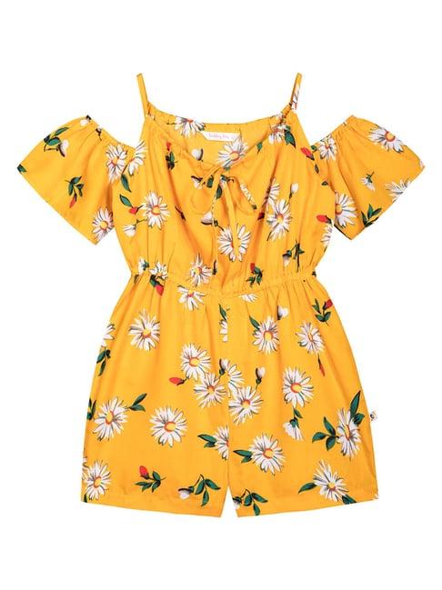 budding bees kids yellow floral print playsuit