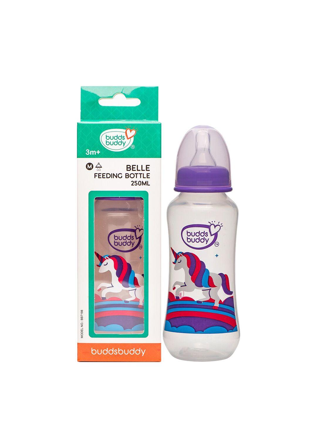 buddsbuddy infant kids white & purple printed regular neck feeding bottle 250ml