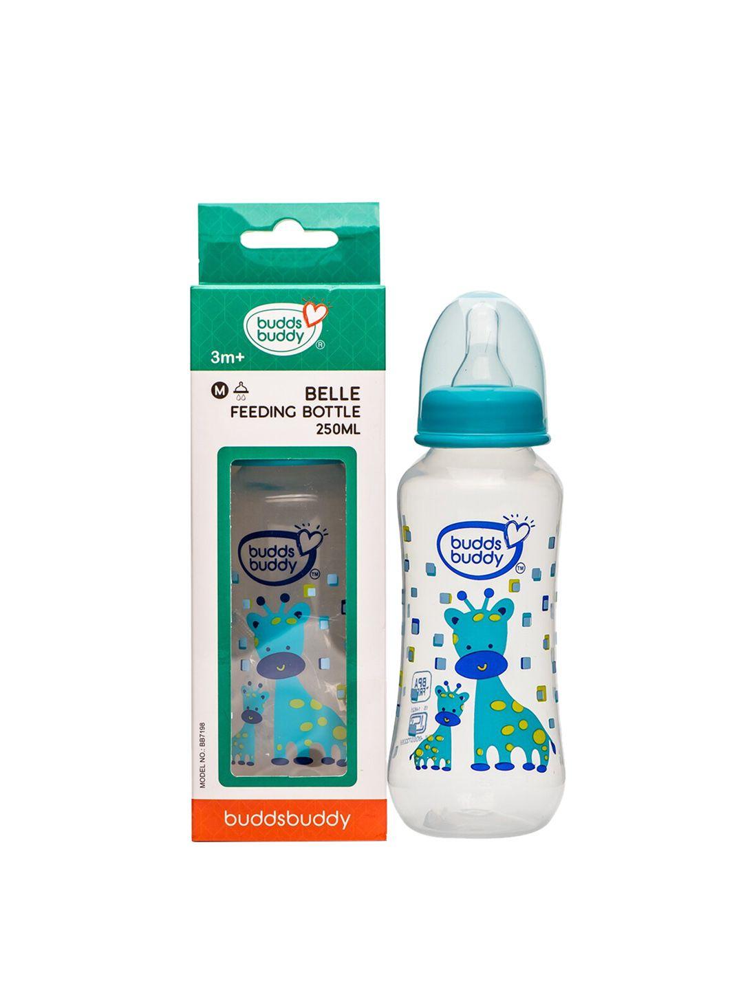 buddsbuddy kids blue & transparent printed regular neck baby feeding bottle-250ml