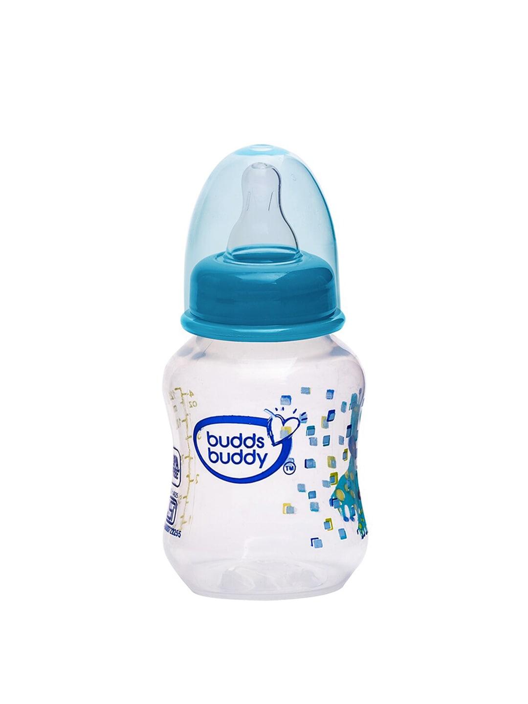 buddsbuddy kids blue & transparent printed regular neck feeding bottle-125ml