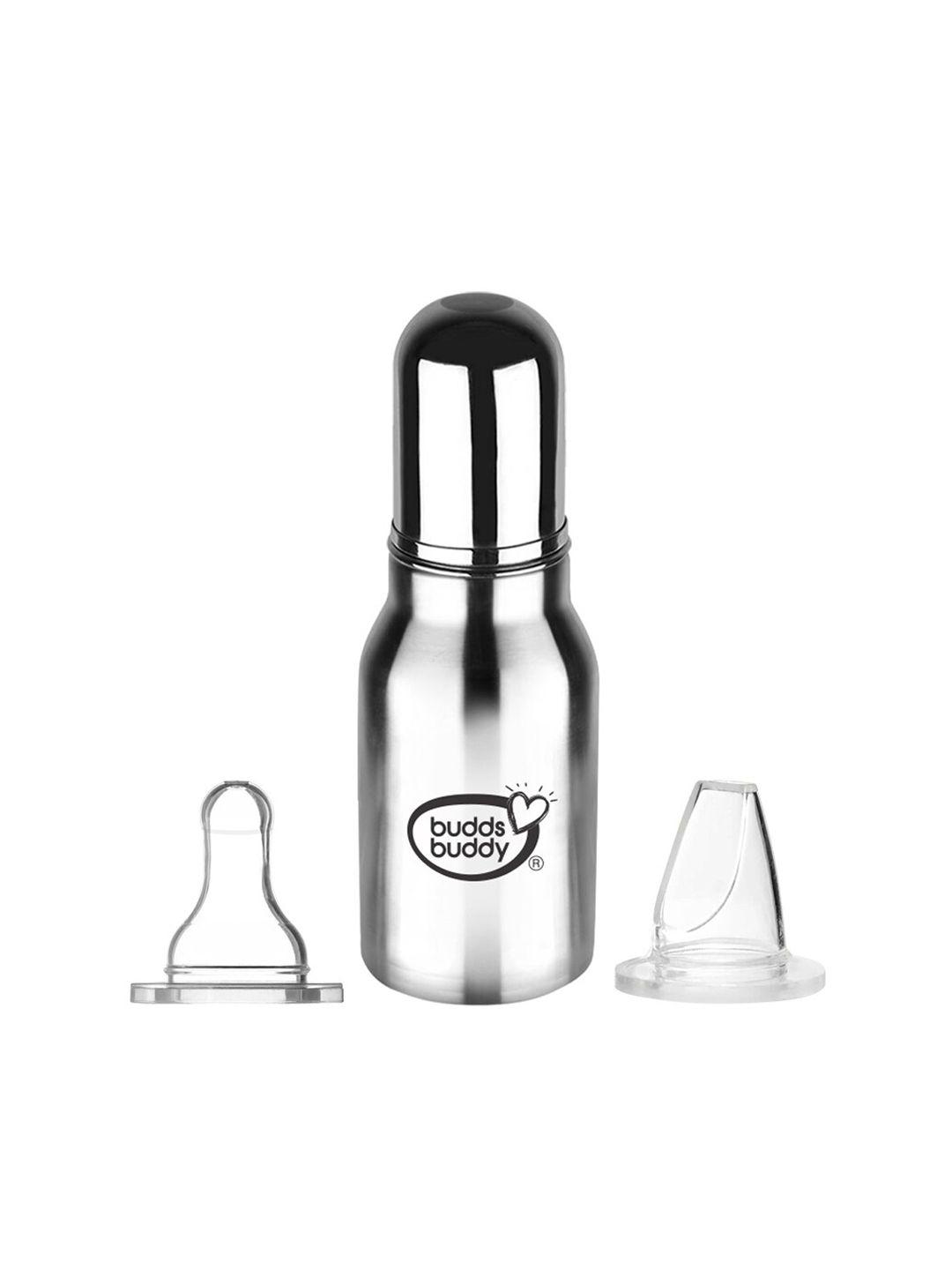 buddsbuddy infant -toned silver-toned stainless steel 2 in 1 baby feeding bottle 180 ml