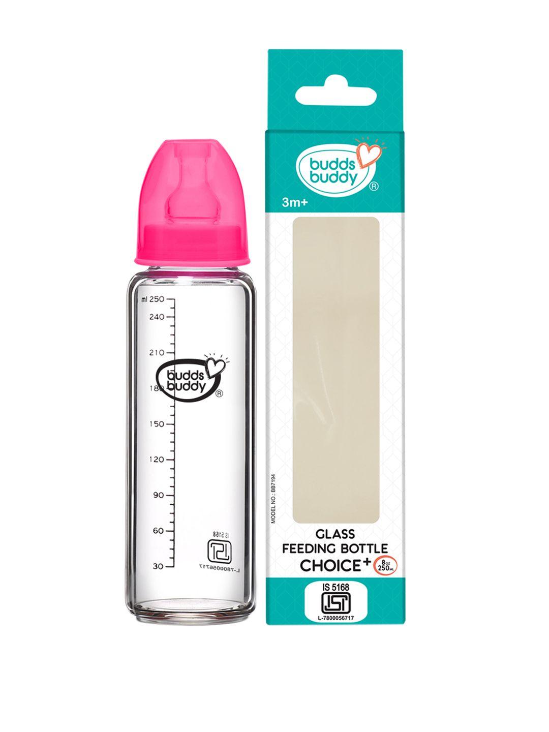 buddsbuddy kids pink & transparent glass feeding bottle