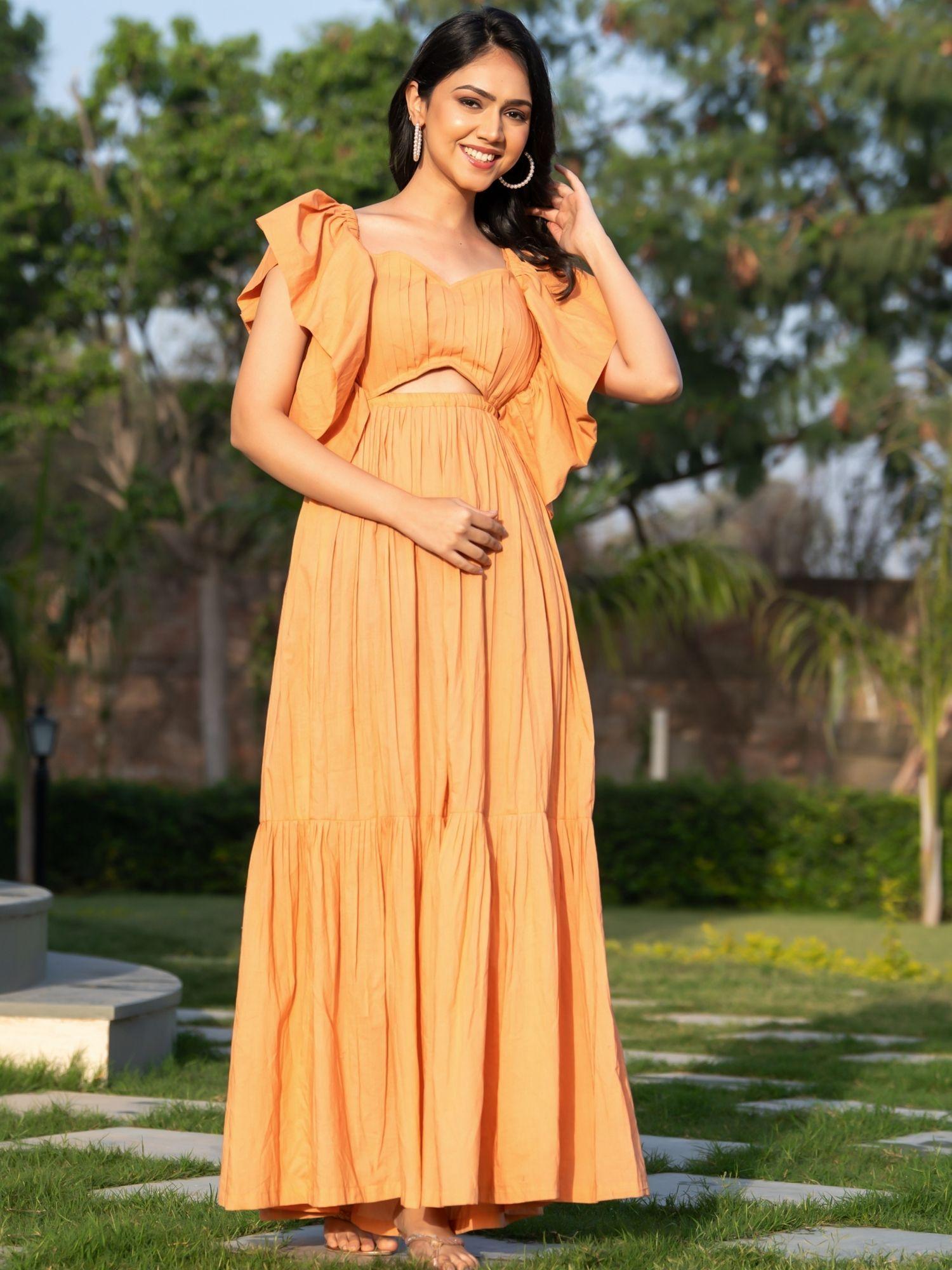 buff solid cotton maxi dress