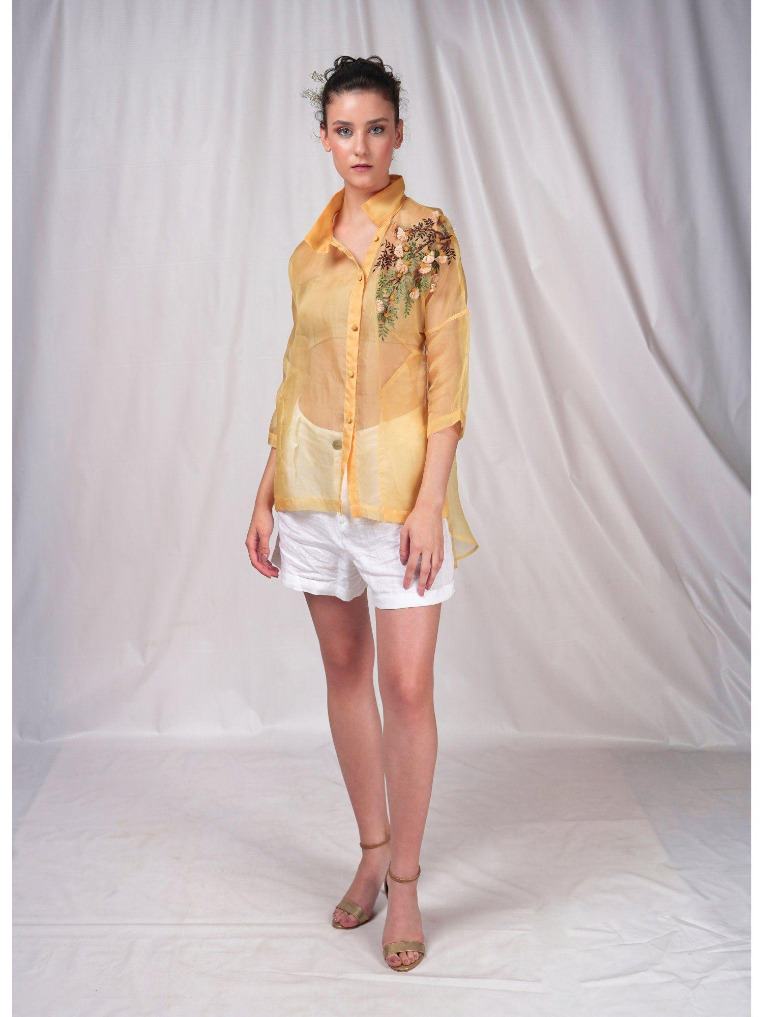 buff yellow organza overshirt