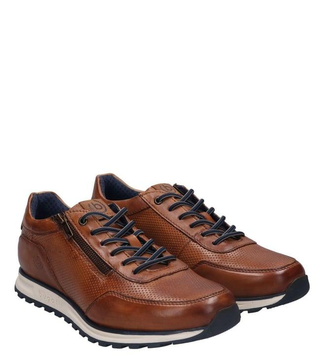 bugatti men's cirino perforated leather cognac sneakers